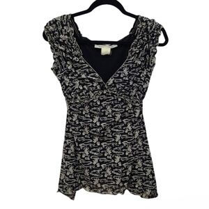 Max Studio Short Sleeve Peasant Top Ruffle Hem, Size Medium